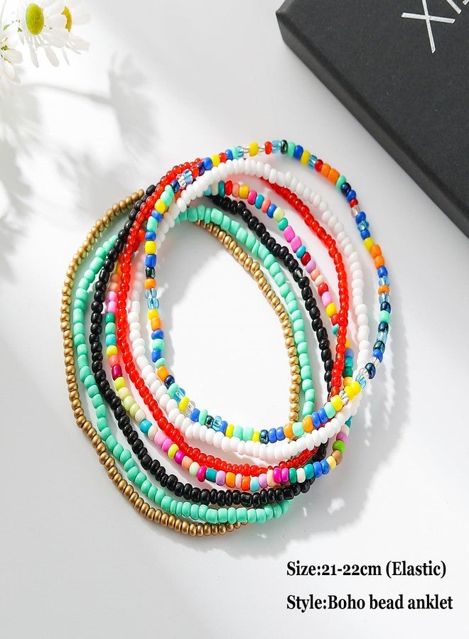 XIJIN 18 Pieces Elastic Beaded Anklets for Women Handmade Beach Boho Colorful Beads Ankle Bracelets Set - Image 4